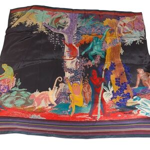 Issey Miyake Tandoori Yokoo primates vintage 1976 Rainbow 100% silk scarf 31" sq